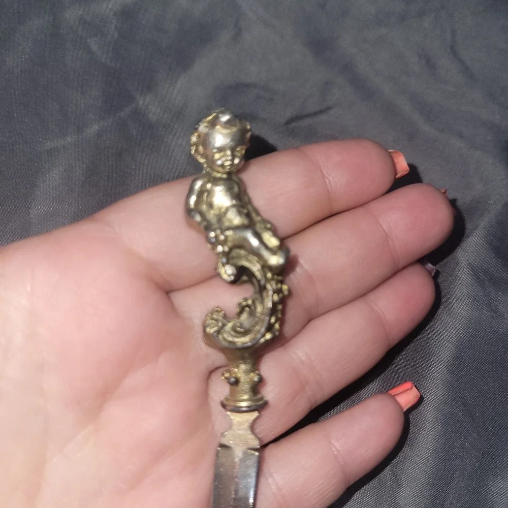 Vintage Antique Art Deco Boy Silver Figural Fancy Letter Opener Desk Paper Knife
